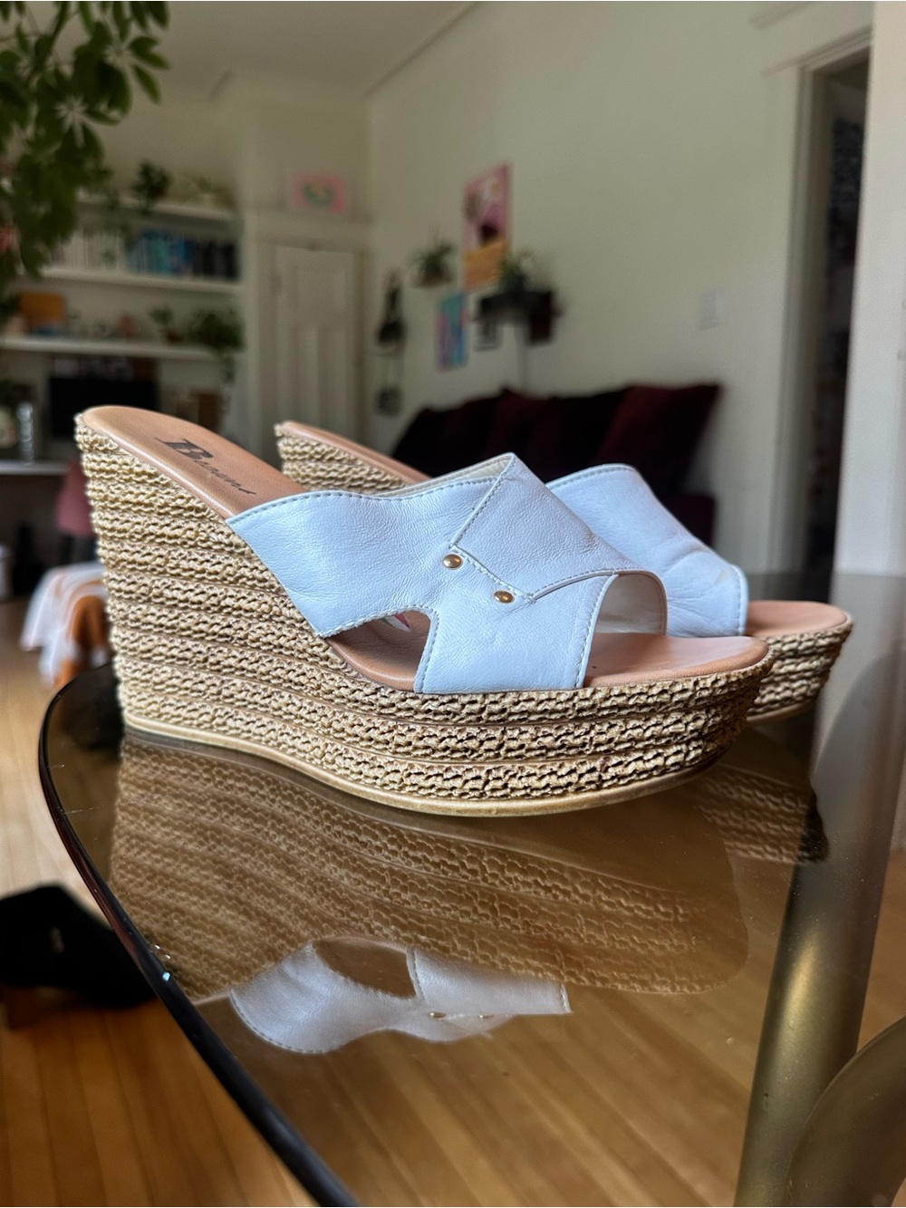 Browns White Leather Platform Wedge Slide Sandals